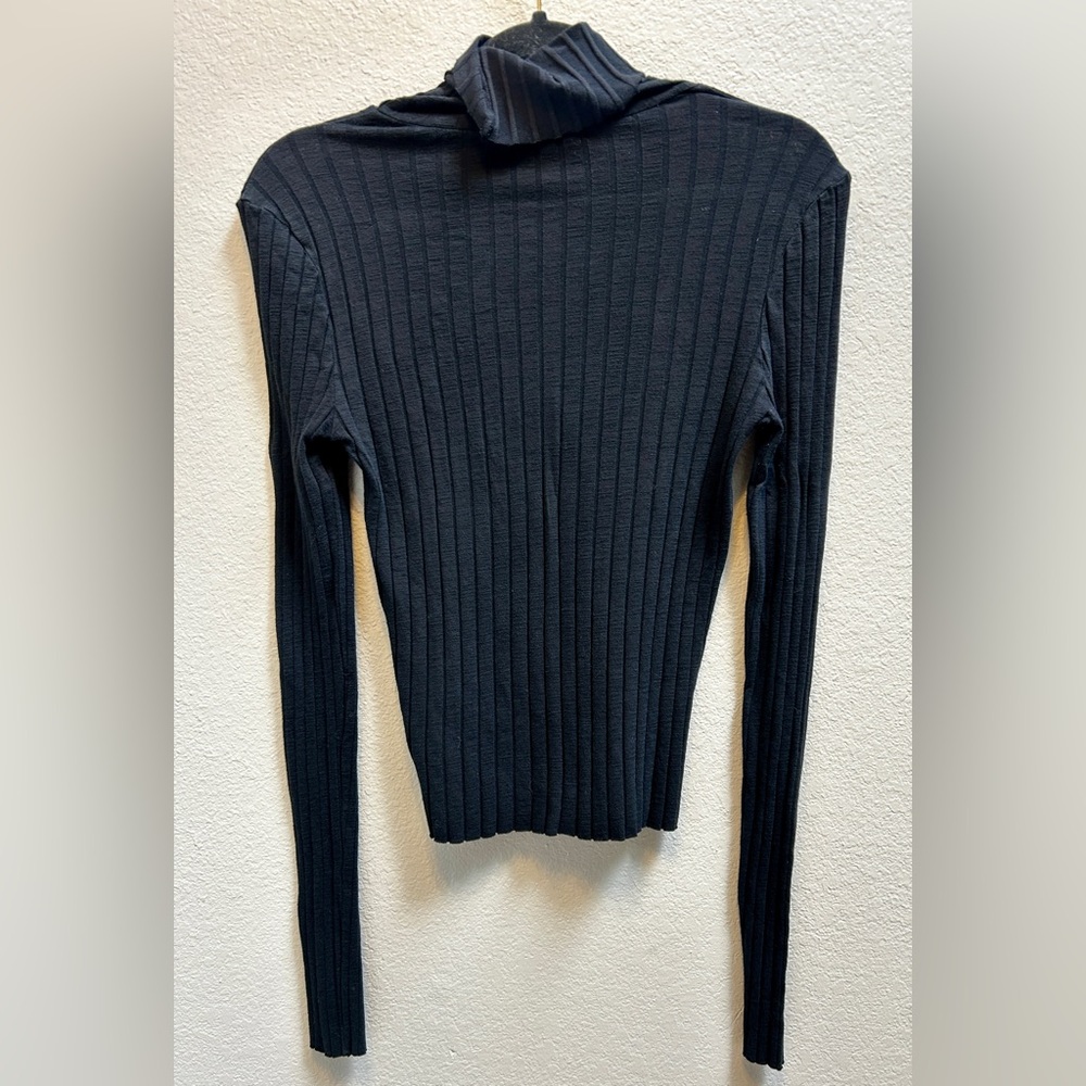 PAM & GELA Lightweight Turtleneck Sweater Black Ribbed Size M